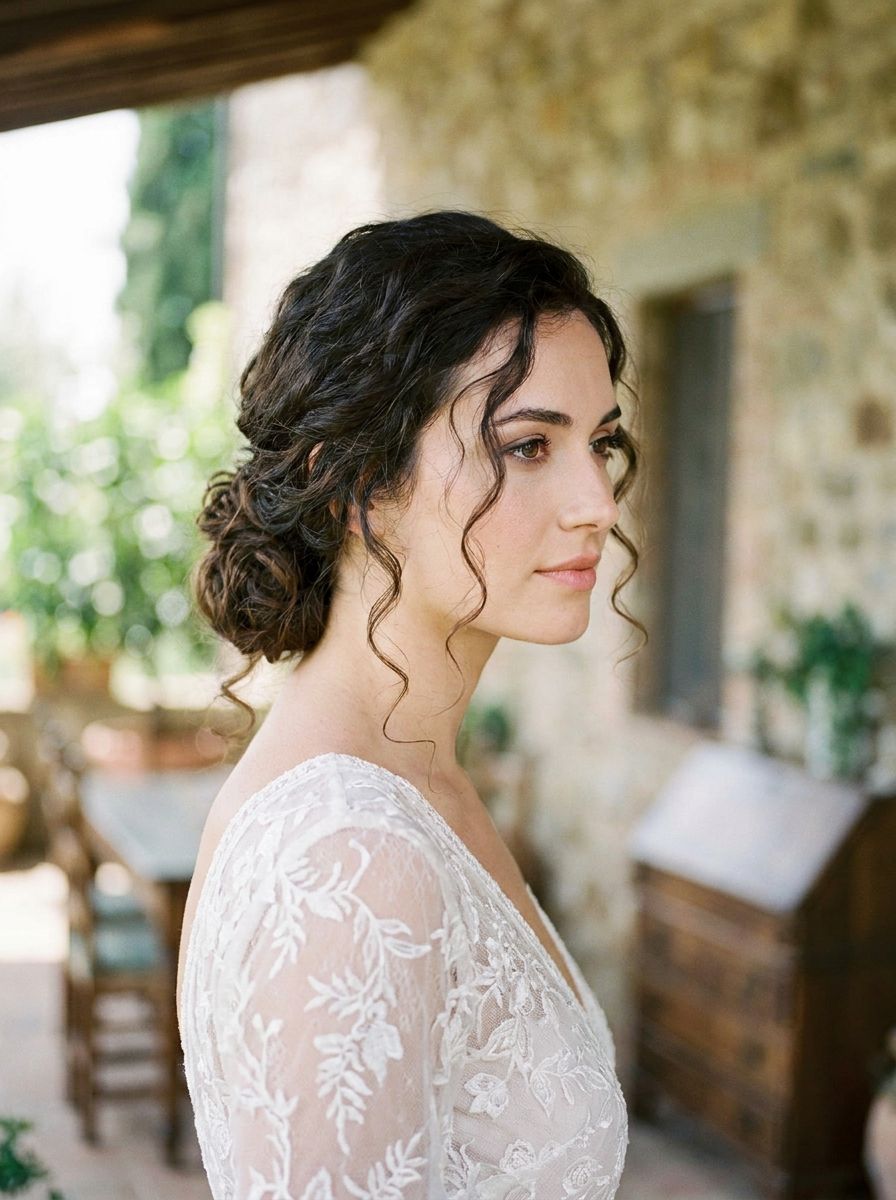 Lockige Hochsteckfrisur mit Face-Framing - Locken Frisuren Hochzeit